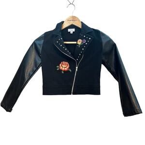 Disney D-Signed Black Faux Leather Girls‎ Jacket Size Small (7/8)